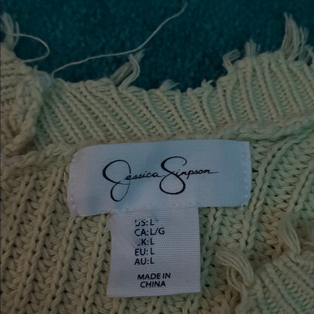 Jessica Simpson V-Neck Frayed Hem Sweater - Cream - Picture 2 of 2